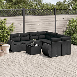 Maison Chic Salon de jardin 9 pcs avec coussins | Ensemble de Table et chaises | Mobilier d'Extérieur noir résine tressée -GKD54126