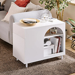 SoBuy FBT135-W Table d’Appoint, Bout de Canapé de Salon, Table à Café, Caisson de Bureau avec 1 Tiroir 1 Porte et Compartiments Blanc, 70 x 35 x 60 cm