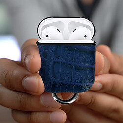 Acheter Coque AirPods Aspect Cuir Croco Mousqueton Magnétique Devia Lux Series Bleu