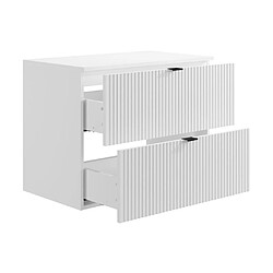 Avis Vente-Unique Meuble sous vasque suspendu strié avec planche - Blanc mat - 80 cm - ZEVINI