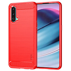 Coque en TPU MOFI Porte-chocs, texture fibre de carbone, surface brossée, rouge pour votre OnePlus Nord CE 5G