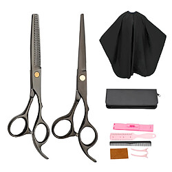 2sets Ciseaux Coiffure Professionnels, Kit de Ciseaux de Coupe de Cheveux - Noir + Argent