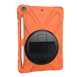 Coque en TPU Combo en forme de X avec dragonne et béquille pivotante à 360 degrés orange pour votre Apple iPad 9.7 pouces (2018)/(2017)