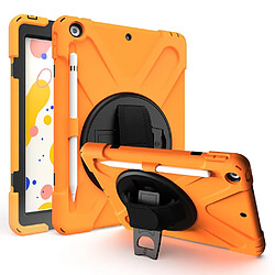 Coque en TPU + Silicone hybride avec béquille pivotante à 360 °, dragonne et porte-stylo orange pour votre Apple iPad 10.2 (2019)