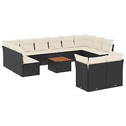 vidaXL Salon de jardin avec coussins 13 pcs noir résine tressée