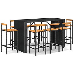 Maison Chic Table de bar et chaises d'extérieur 9 pcs,Ensemble de bar de jardin pour relax noir poly rotin/bois massif acacia -GKD506591