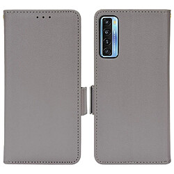 Etui en PU texture litchi, double fermeture magnétique avec support, gris pour votre TCL 20S/20 5G/20L/20L+