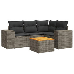 Maison Chic Salon de jardin 5 pcs avec coussins | Ensemble de Table et chaises | Mobilier d'Extérieur gris résine tressée -GKD85771