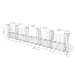 vidaXL Panier de gabion en forme de U Acier galvanisé 570x20x100 cm pas cher