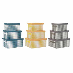 Jeu de Caisses de Rangement Empilables DKD Home Decor Gris Bleu Jaune 40 x 30 x 20 cm