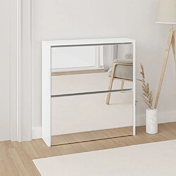 Maison Chic Armoire à Chaussures et miroir 2 niveaux,Meuble de Rangement à Chaussures Blanc brillant 63x17x67cm -MN48369