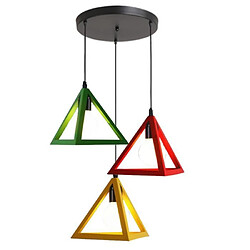 Stoex Suspension industrielle cage forme triangulaire fer, Lustre abat-jour 3 couleur différent E27 luminaire pour salon salle à manger cuisine bar