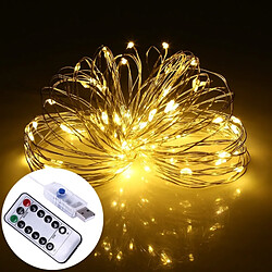 Wewoo Guirlande argent et jaune 10m 100 LEDs 8 Modes USB Fil Chaîne Lumière Fée Lampe Décorative avec 13 touches Télécommande, DC 5V