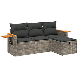 Maison Chic Ensemble de 4 Tables et chaises d'extérieur avec coussins,Salon de jardin gris résine tressée -GKD340693