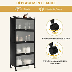 Helloshop26 Étagère de cuisine 5 niveaux avec 4 portes pc escamotables meuble de rangement avec 4 roues pour salle à manger salon noir 20_0009714