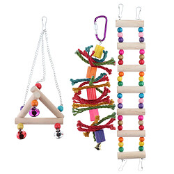 3pcs Balançoire Jouets Cage à Oiseau en Bois