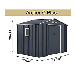 Avis Archer Abri de jardin en métal 5,29 m² - 277 x 191 x 202 cm - Kit d'ancrage inclus - Gris