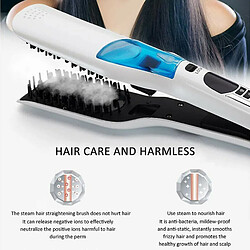 Acheter Chrono Brosse à lisser électrique en céramique, brosse LCD, lisseur à cheveux, vapeur, peigne hydratant en fer plat, vaporisateur rapide à vapeur(Blanc)