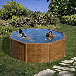 Piscine Ronde en Acier Effet Bois Gre Pacific 350x120 cm avec Échelle à Plateforme et Pompe de Filtration à Sable de 4.000 L/h