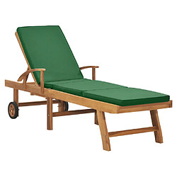 Helloshop26 Transat chaise longue bain de soleil lit de jardin terrasse meuble d'extérieur avec coussin bois de teck solide vert 02_0012432