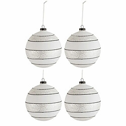 Paris Prix Lot de 4 Boules de Noël Paillettes Lignes 10cm Blanc