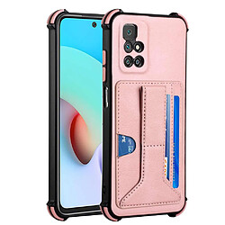 Coque en TPU + PU coussin aux quatre coins, anti-rayures avec béquille et porte-cartes or rose pour votre Xiaomi Redmi 10/Redmi 10 Prime