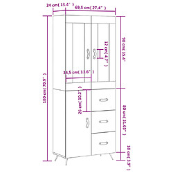 vidaXL Buffet haut Sonoma gris 69,5x34x180 cm Bois d'ingénierie pas cher