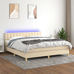 Maison Chic Lit adulte- Lit + matelas,Sommier à lattes de lit avec matelas LED Crème 160x200 cm Tissu -GKD64811