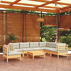 Maison Chic Salon de jardin 8 pcs + coussins - Mobilier/Meubles de jardin - Table et chaises d'extérieur crème Bois de pin solide -MN76392