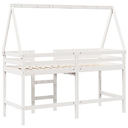 Vidaxl Lit superposé et échelle et toit blanc 90x200cm bois pin massif pas cher