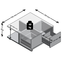 FMD Table basse mobile 70x70x35,5 cm béton et blanc brillant pas cher