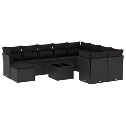 vidaXL Salon de jardin 11 pcs avec coussins noir résine tressée