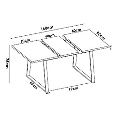 Acheter Pegane Table à manger extensible en bois coloris chêne avec pieds en métal noir - Longueur 120-160 x Profondeur 90 x Hauteur 75 cm