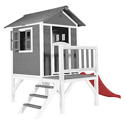 AXI Maison Enfant Beach Lodge XL en Gris avec Toboggan en Rouge | Maison de Jeux en Bois FFC pour Les Enfants | Maisonnette / Cabane de Jeu pour Le Jardin