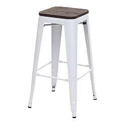 Decoshop26 Lot de 2 tabourets de bar style industriel factory en métal blanc assise en bois 04_0000485