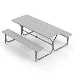 Helloshop26 Table et bancs de pique-nique avec cadre métal ensemble de jardin imperméable pour 8 personnes banc charge 250kg trou 183 x 161 x 76 cm gris 20_0009449