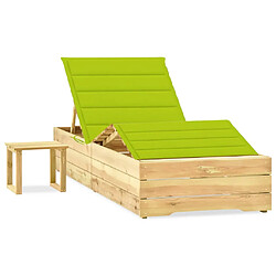 vidaXL Chaise longue de jardin avec table et coussin Pin imprégné