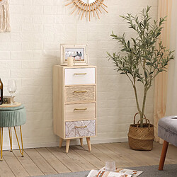 Mobili Rebecca Commode Étroite En Bois Avec 4 Tiroirs Style Bohème