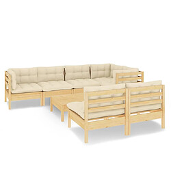 Maison Chic Salon de jardin 8 pcs + coussins - Mobilier/Meubles de jardin - Table et chaises d'extérieur crème Bois de pin massif -MN58387