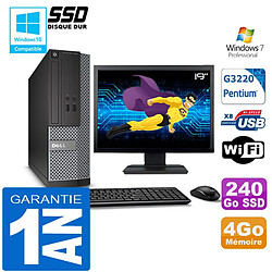 PC DELL 3020 SFF Intel G3220 Ram 4Go Disque 240 Go SSD Wifi W7 Ecran 19" - Occasion