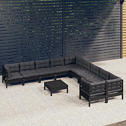 Maison Chic Salon de jardin 11pcs + coussins - Mobilier/Meubles de jardin - Table et chaises d'extérieur Noir Bois de pin -MN38590