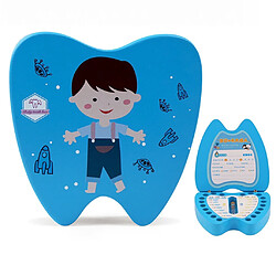 Organisateur de boîte à dents pour bébé Dents de lait Save Boîte de rangement en bois pour enfants garçon et fille - Bleu