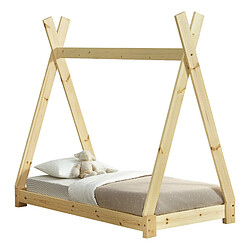 Lit de Tipi pour Enfant Onejda Bois Naturel 140 x 70 cm [en.casa]