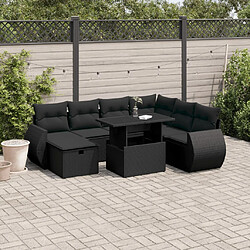 vidaXL Salon de jardin 8 pcs avec coussins noir résine tressée