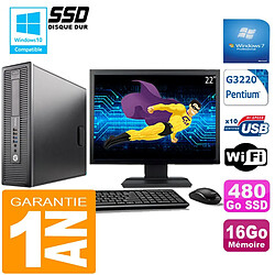 PC HP EliteDesk 800 G1 SFF Intel G3220 16Go Disque 480 Go SSD Wifi W7 Ecran 22" - Occasion