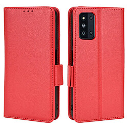 Etui en PU texture litchi, fermoir aimanté avec support rouge pour votre Samsung Galaxy F52 5G