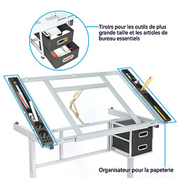 Avis YESKAMO Table à Dessin, Bureau Dessin avec 0-65° Angle Réglable, Plateau en Verre Trempé, 2 Tiroirs de Rangement, Roulettes Verrouillables - Parfait pour Artistes, Architectes, Designers