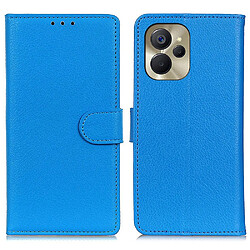 Etui en PU texture litchi, fermoir magnétique, anti-rayures avec support pour votre Realme 9i 5G - bleu