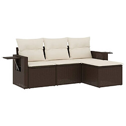 vidaXL Salon de jardin 4 pcs avec coussins marron résine tressée