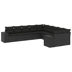 vidaXL Salon de jardin 10 pcs avec coussins noir résine tressée